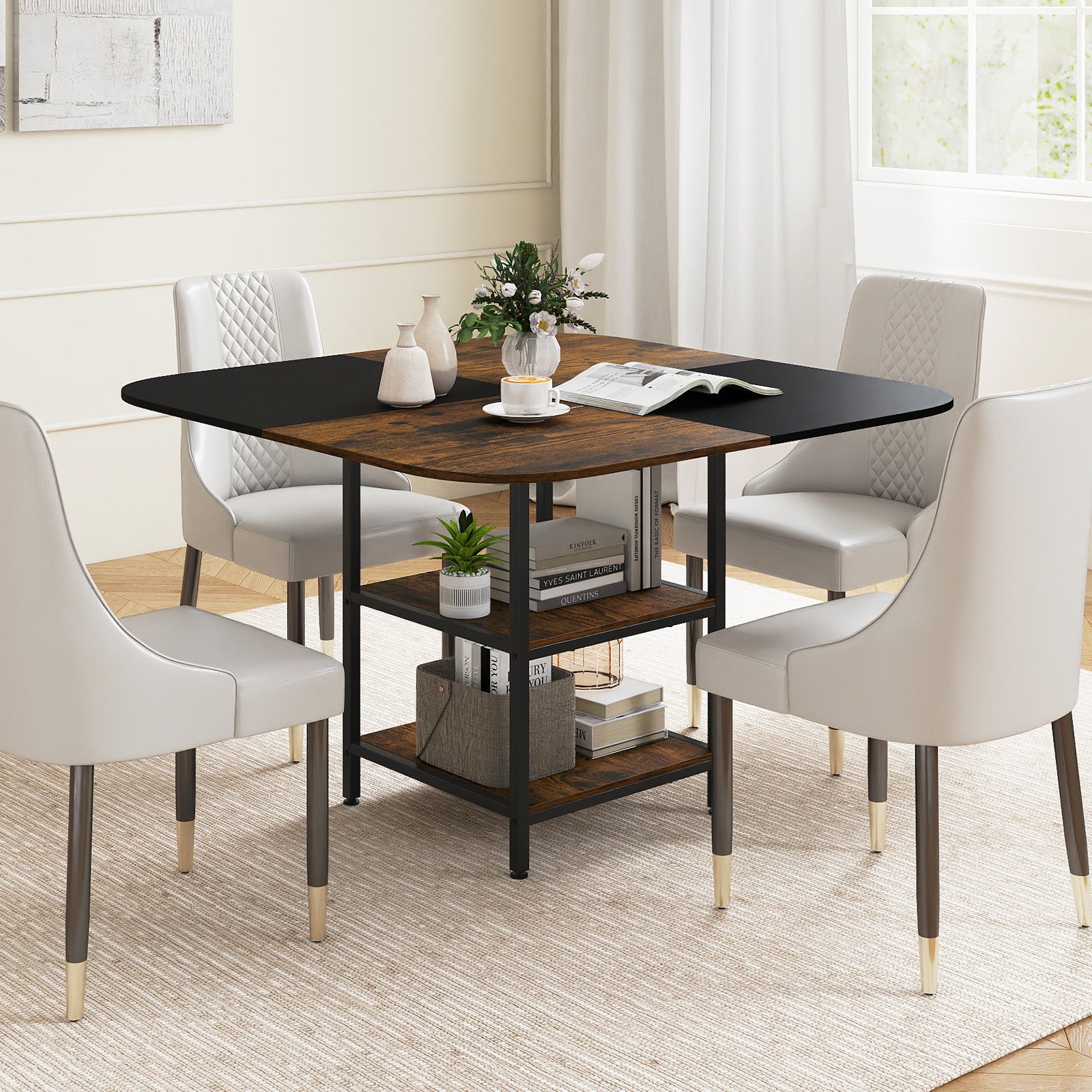 47.5 inch Modern Dining Table Square Kitchen Table with Mix-colored Tabletop, Rustic Brown Dining Tables at Gallery Canada