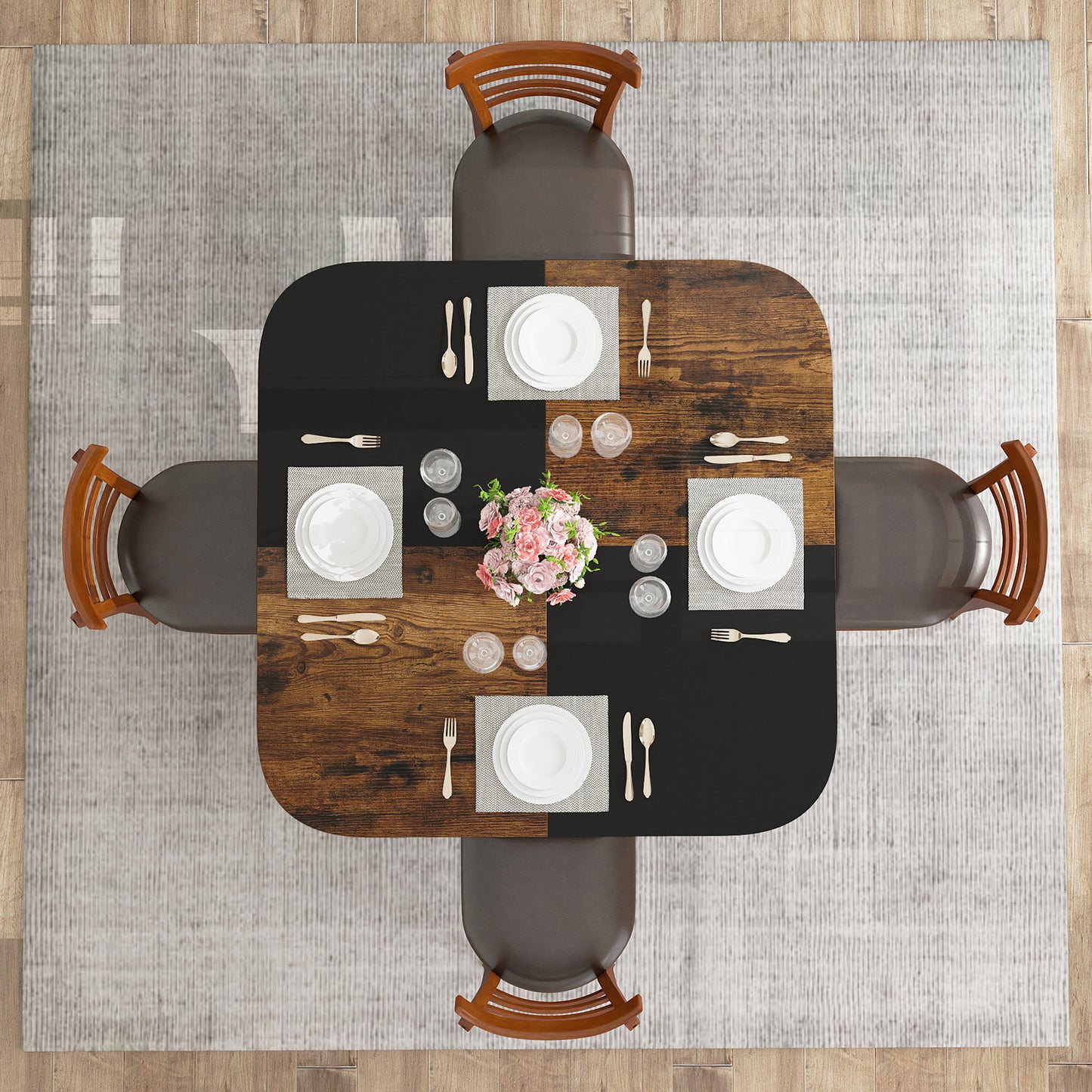 47.5 inch Modern Dining Table Square Kitchen Table with Mix-colored Tabletop, Rustic Brown Dining Tables at Gallery Canada