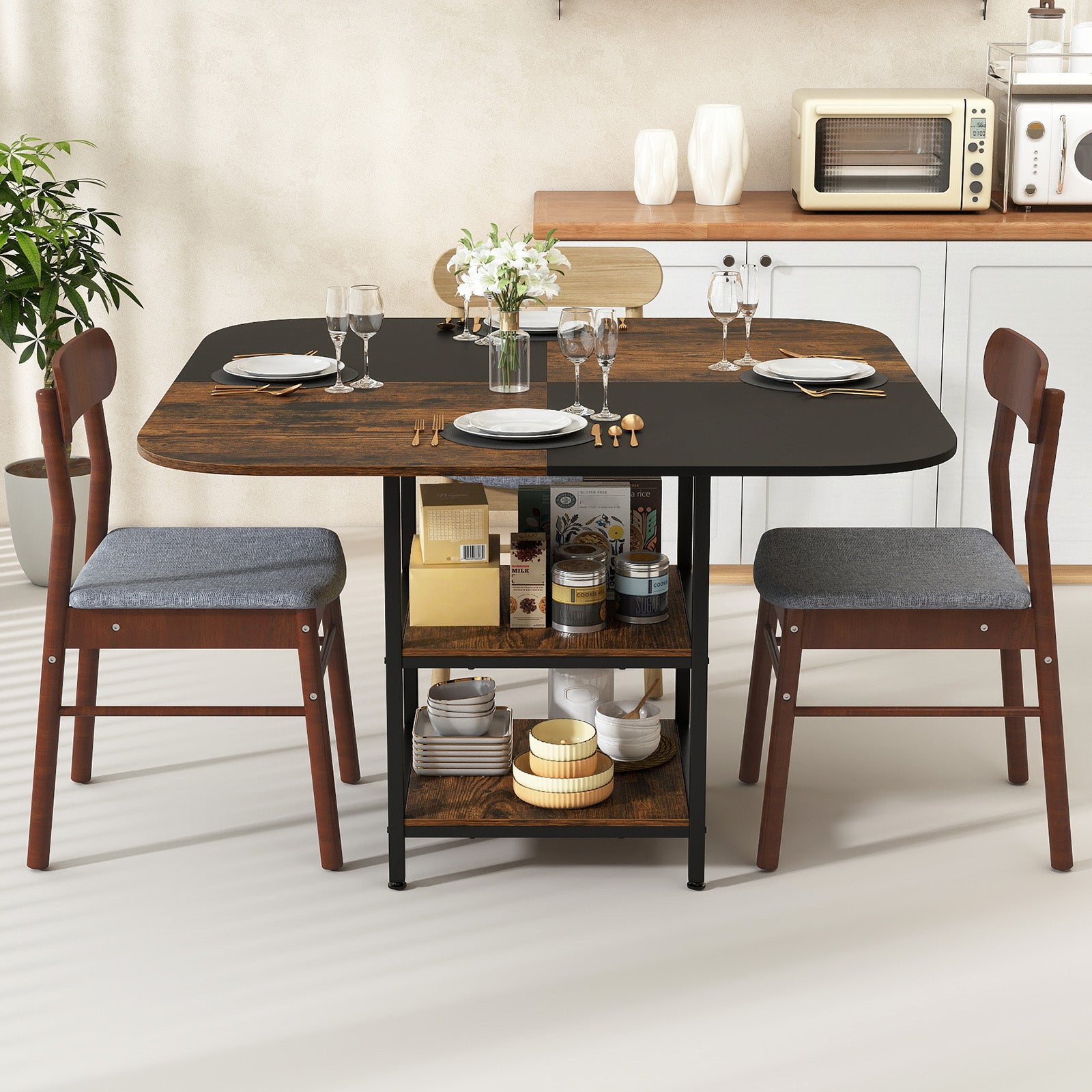47.5 inch Modern Dining Table Square Kitchen Table with Mix-colored Tabletop, Rustic Brown Dining Tables at Gallery Canada