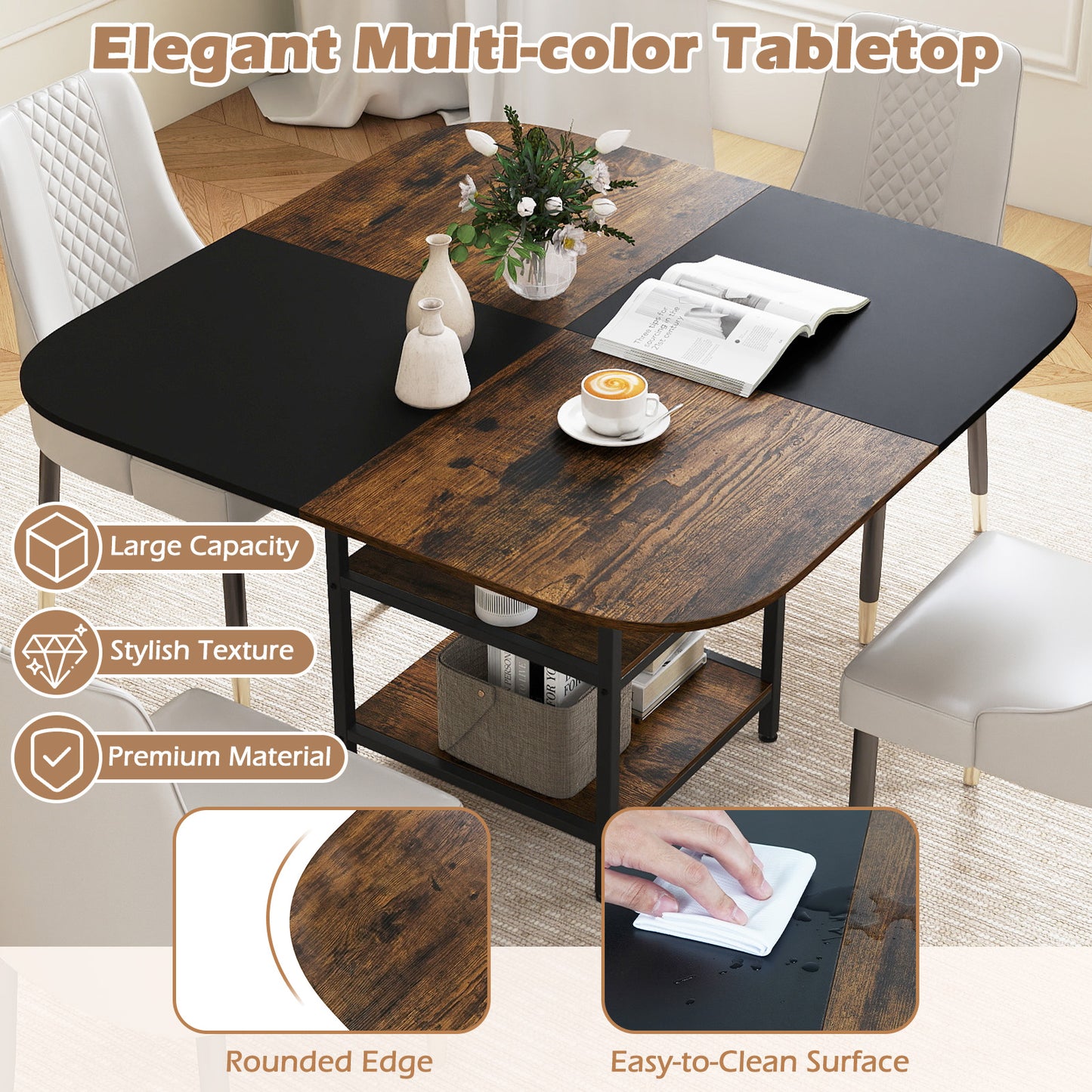 47.5 inch Modern Dining Table Square Kitchen Table with Mix-colored Tabletop, Rustic Brown Dining Tables at Gallery Canada
