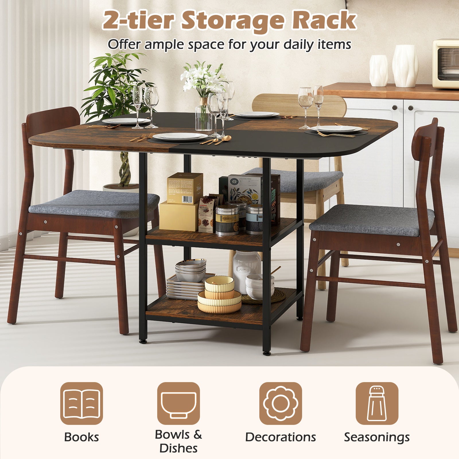 47.5 inch Modern Dining Table Square Kitchen Table with Mix-colored Tabletop, Rustic Brown Dining Tables at Gallery Canada