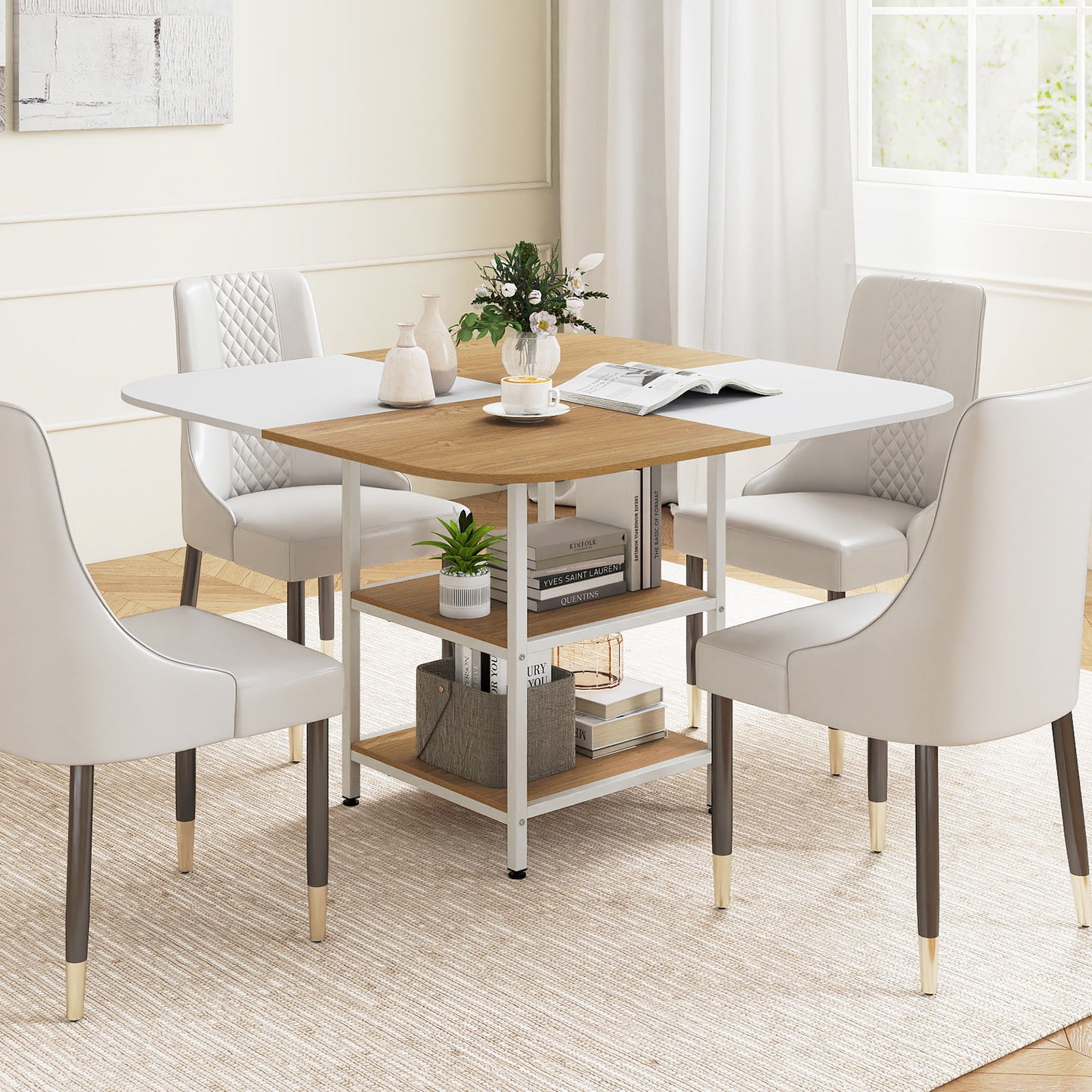 47.5 inch Modern Dining Table Square Kitchen Table with Mix-colored Tabletop, Natural Dining Tables at Gallery Canada