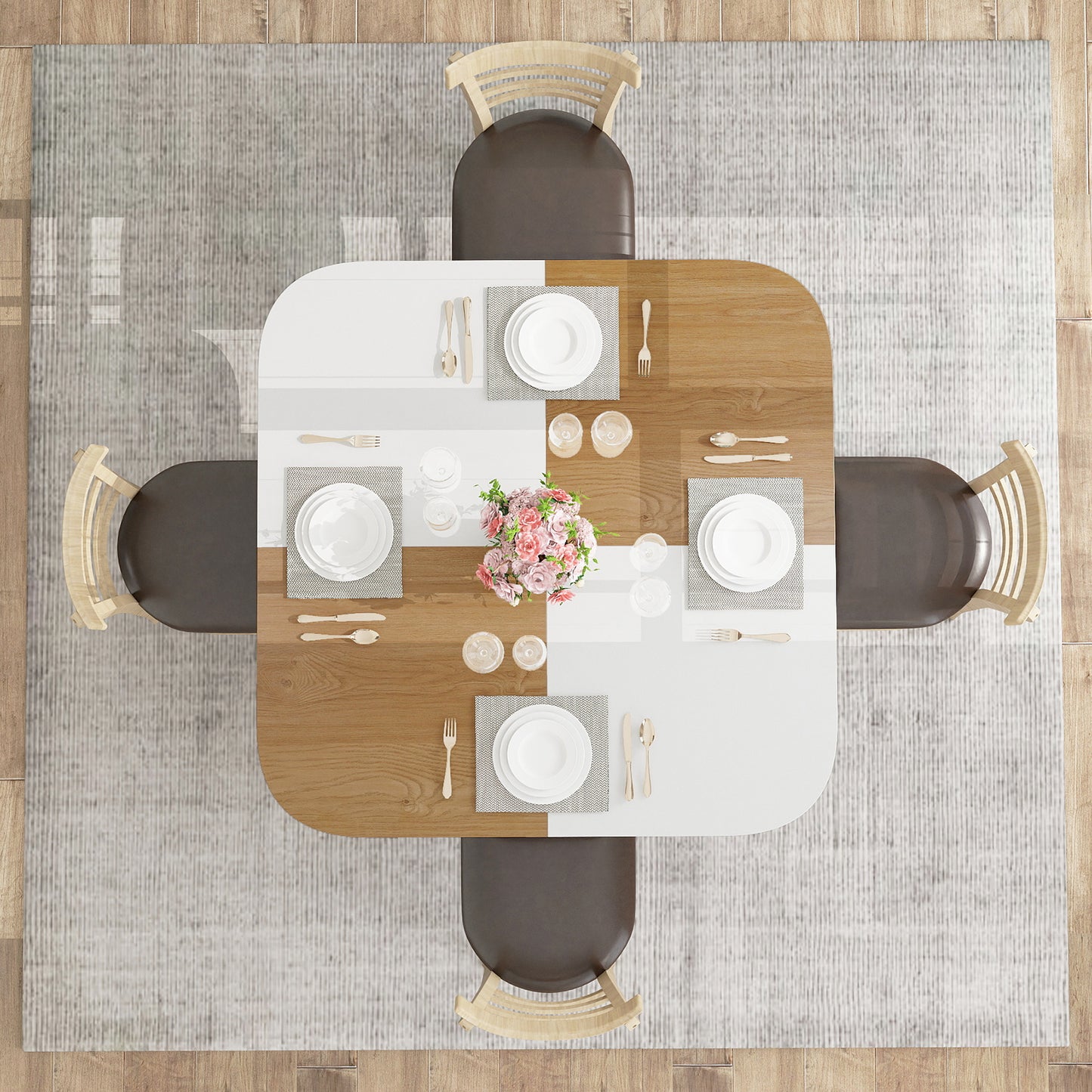 47.5 inch Modern Dining Table Square Kitchen Table with Mix-colored Tabletop, Natural Dining Tables at Gallery Canada