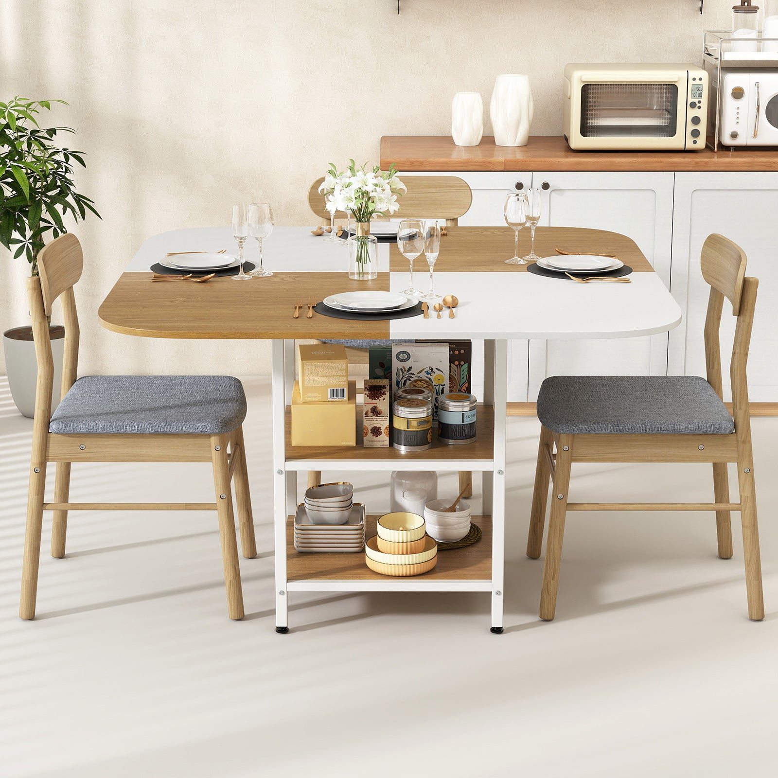 47.5 inch Modern Dining Table Square Kitchen Table with Mix-colored Tabletop, Natural Dining Tables at Gallery Canada