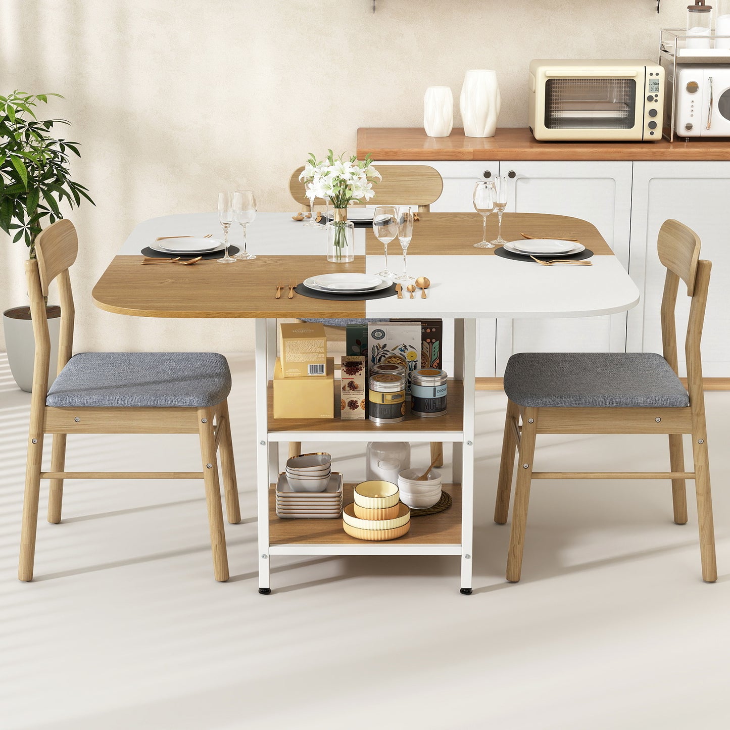 47.5 inch Modern Dining Table Square Kitchen Table with Mix-colored Tabletop, Natural Dining Tables at Gallery Canada