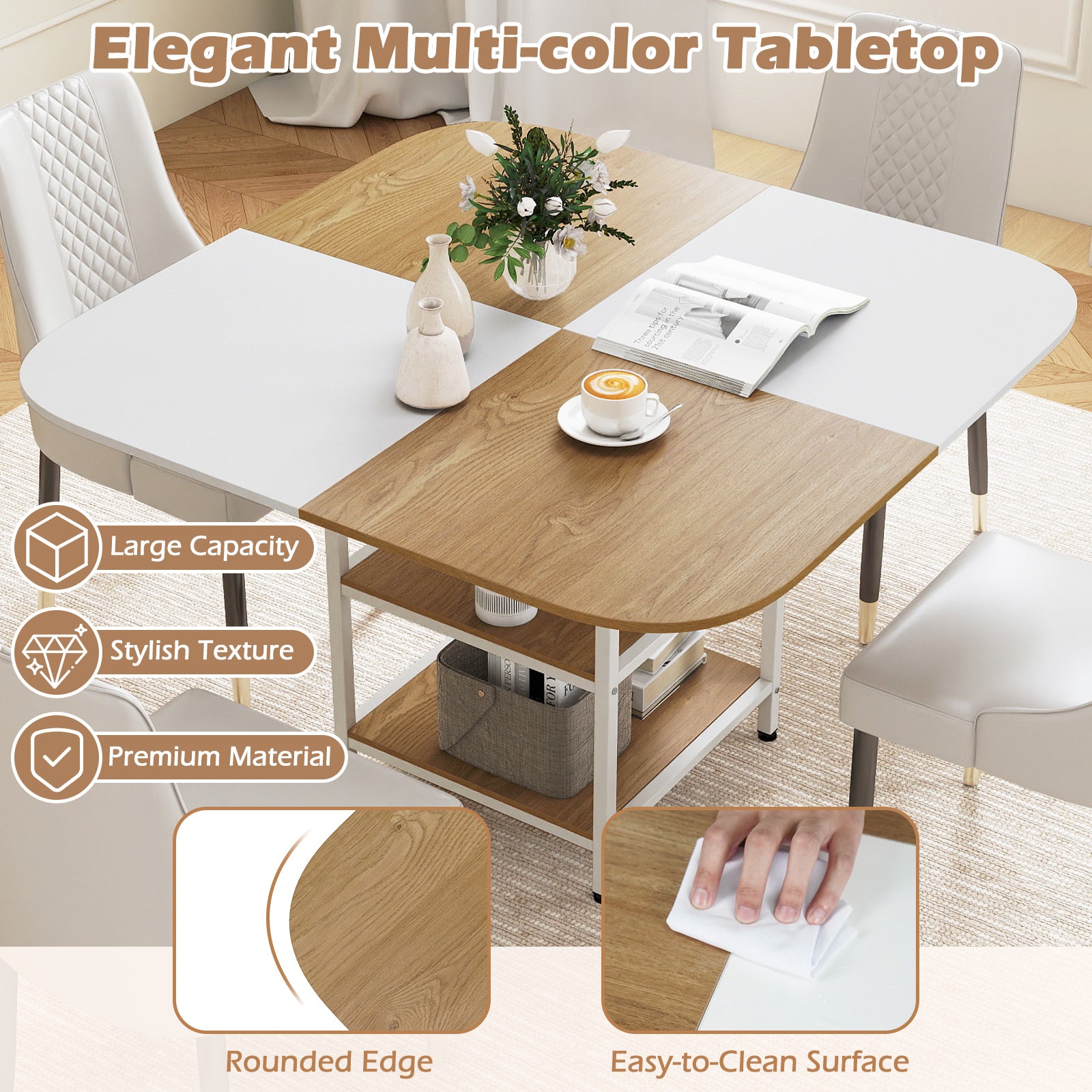 47.5 inch Modern Dining Table Square Kitchen Table with Mix-colored Tabletop, Natural Dining Tables at Gallery Canada