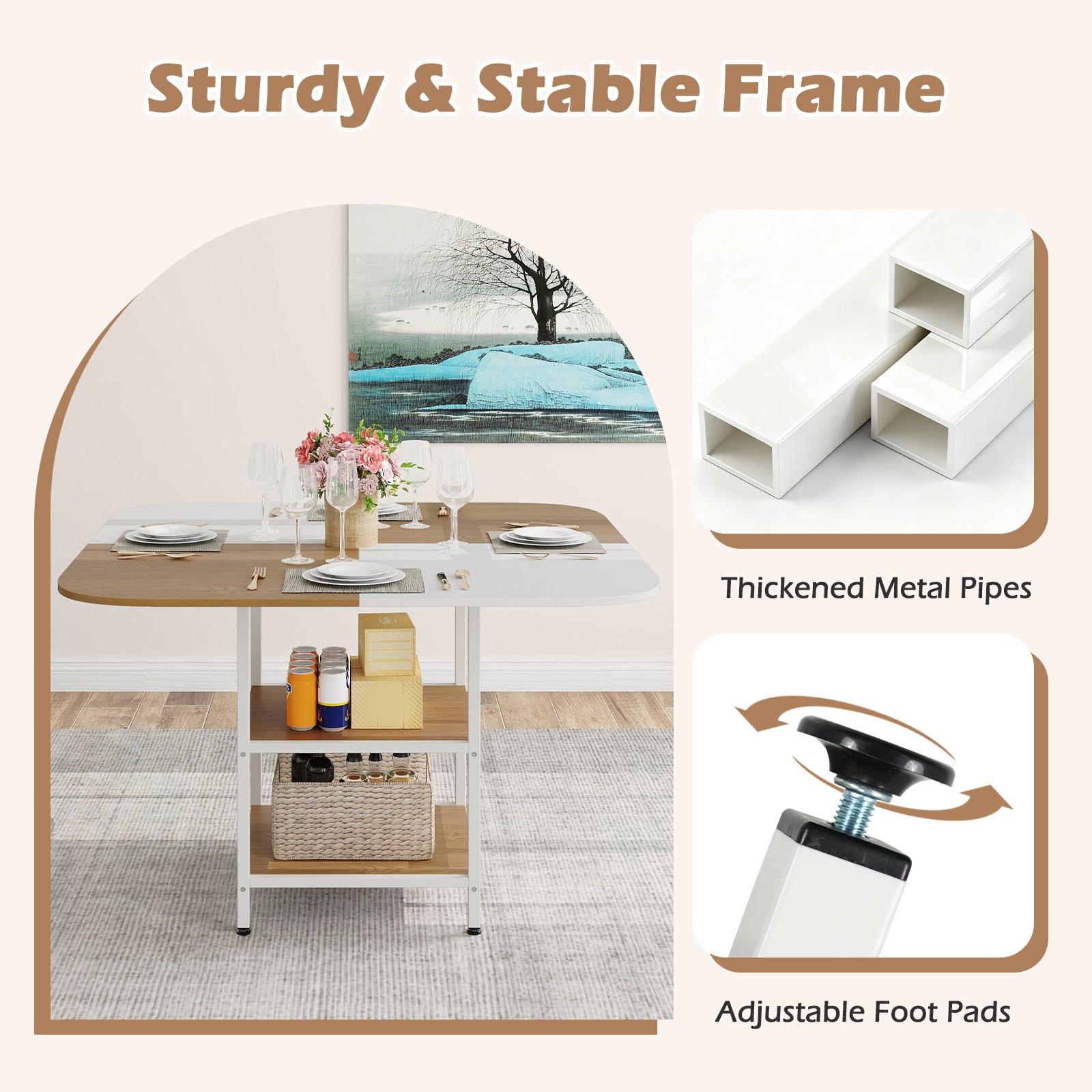 47.5 inch Modern Dining Table Square Kitchen Table with Mix-colored Tabletop, Natural Dining Tables at Gallery Canada