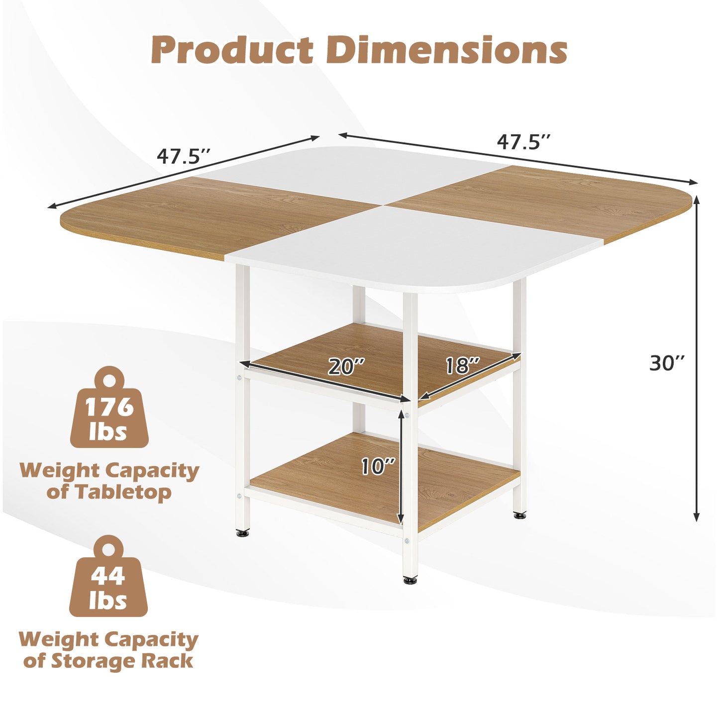 47.5 inch Modern Dining Table Square Kitchen Table with Mix-colored Tabletop, Natural Dining Tables at Gallery Canada