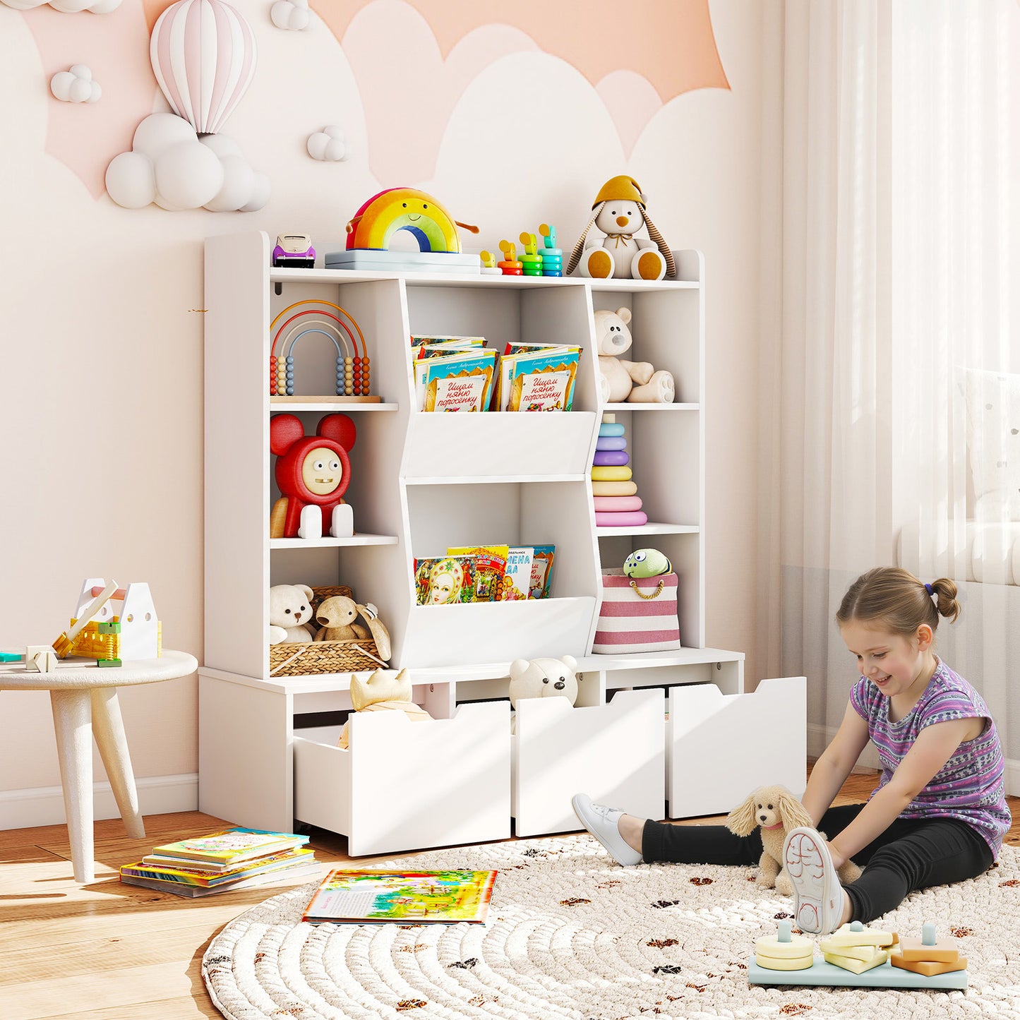 47" Children Bookcase Toy Storage Organizer Versatile Storage Cabinet, White Kids Storage at Gallery Canada