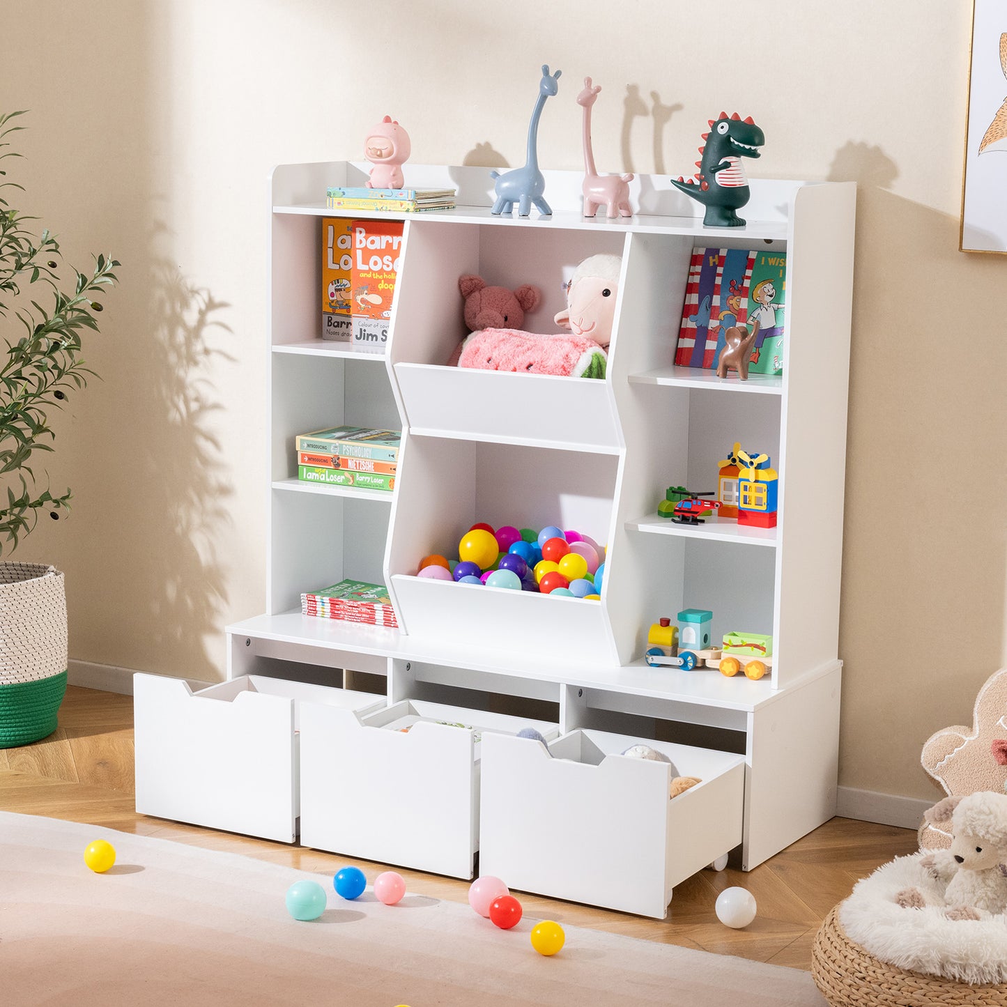 47" Children Bookcase Toy Storage Organizer Versatile Storage Cabinet, White Kids Storage at Gallery Canada