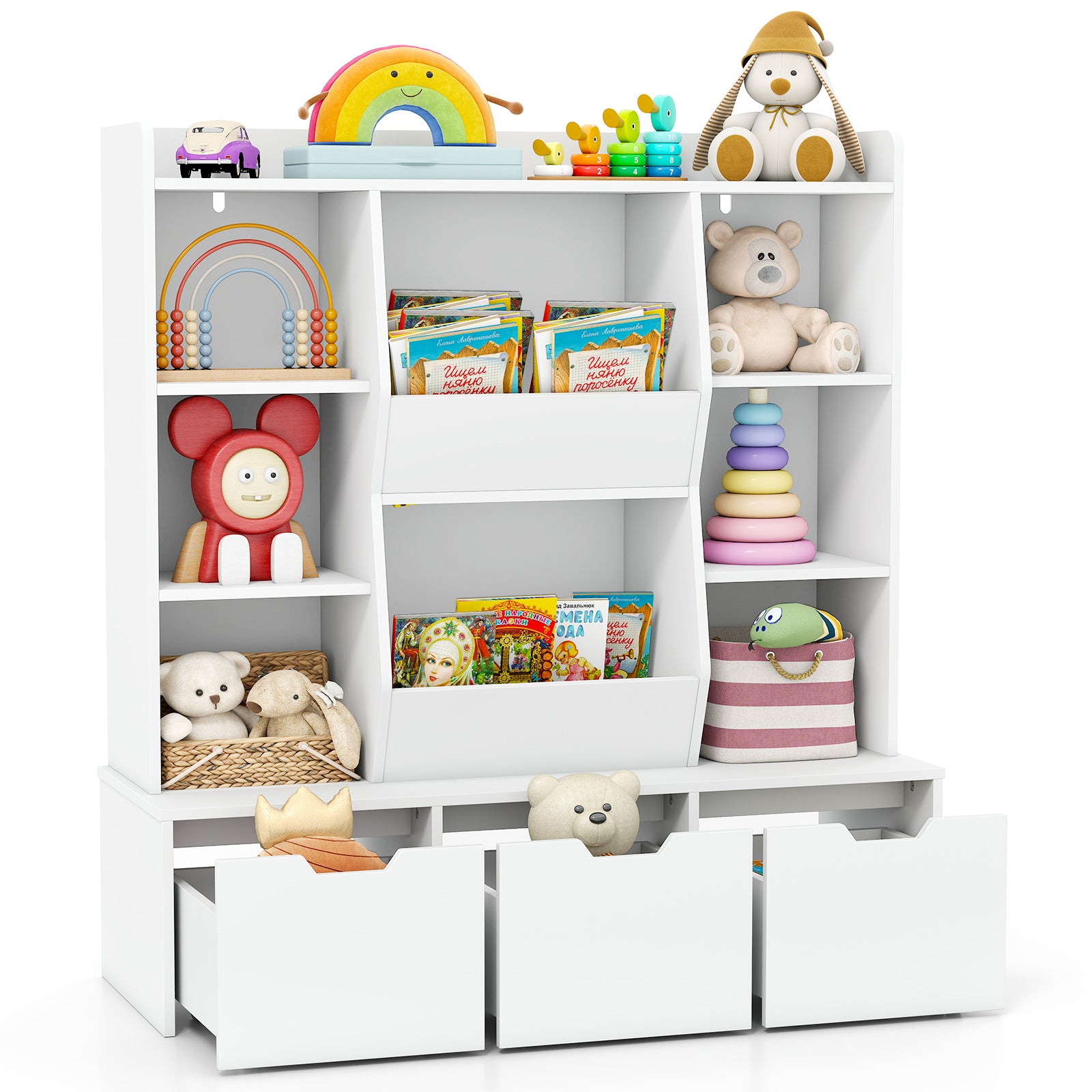 47" Children Bookcase Toy Storage Organizer Versatile Storage Cabinet, White Kids Storage at Gallery Canada