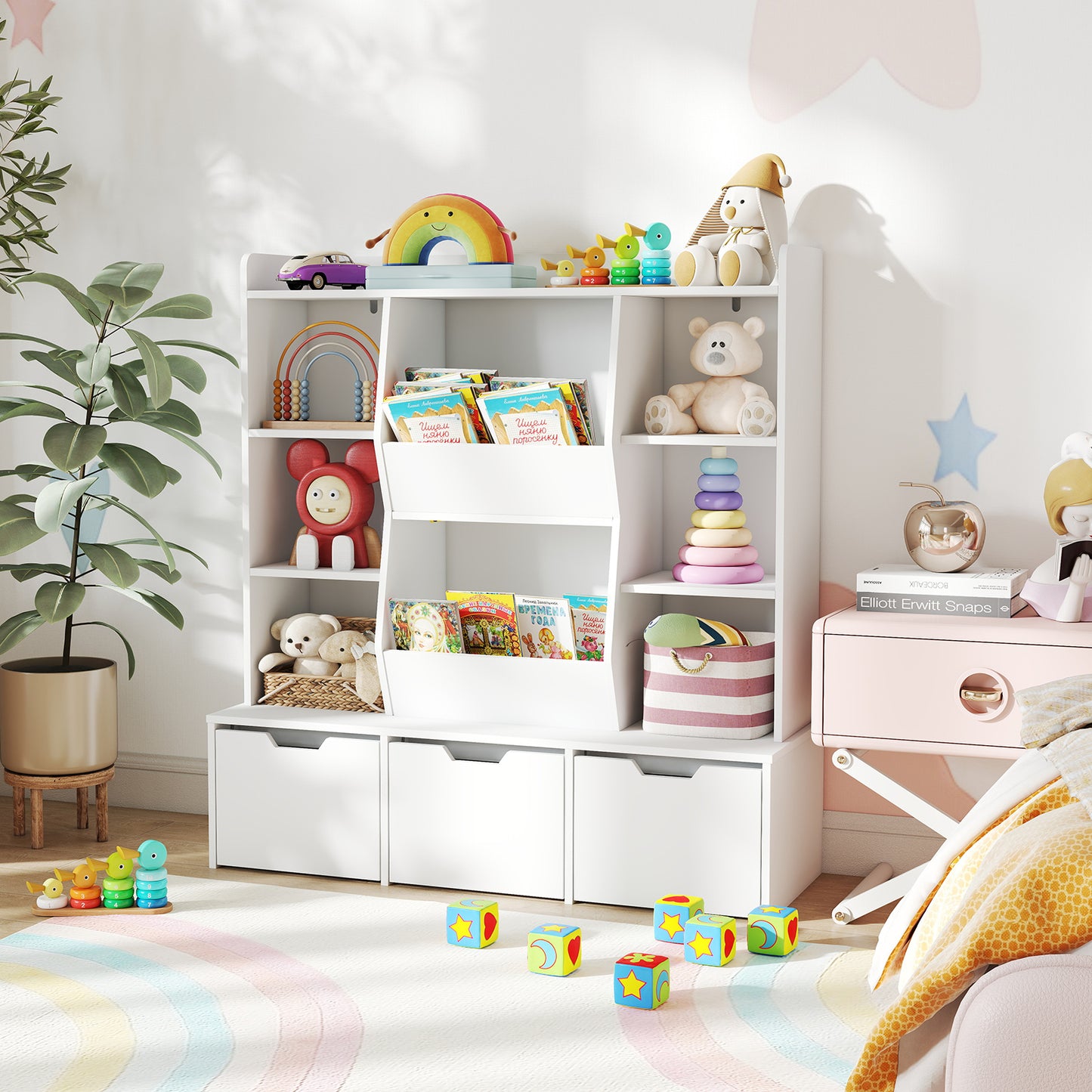 47" Children Bookcase Toy Storage Organizer Versatile Storage Cabinet, White Kids Storage at Gallery Canada