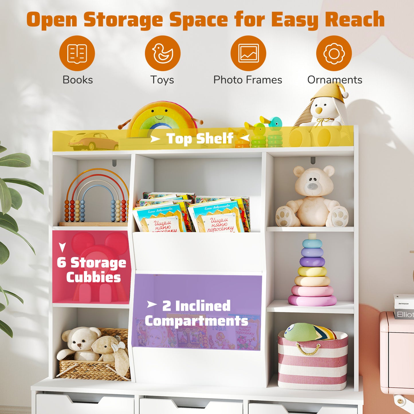 47" Children Bookcase Toy Storage Organizer Versatile Storage Cabinet, White Kids Storage at Gallery Canada
