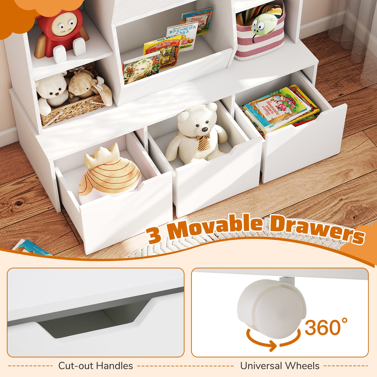 47" Children Bookcase Toy Storage Organizer Versatile Storage Cabinet, White Kids Storage at Gallery Canada