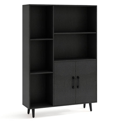 4 Inch Floor Bookshelf with 5 Open Compartments and Storage Cabinet, Black Bookcases at Gallery Canada