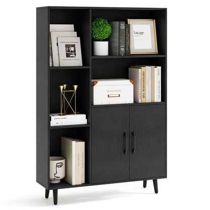 4 Inch Floor Bookshelf with 5 Open Compartments and Storage Cabinet, Black Bookcases at Gallery Canada