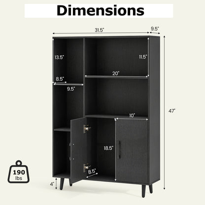 4 Inch Floor Bookshelf with 5 Open Compartments and Storage Cabinet, Black Bookcases at Gallery Canada