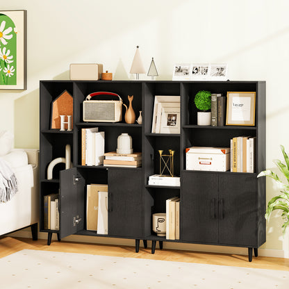 4 Inch Floor Bookshelf with 5 Open Compartments and Storage Cabinet, Black Bookcases at Gallery Canada
