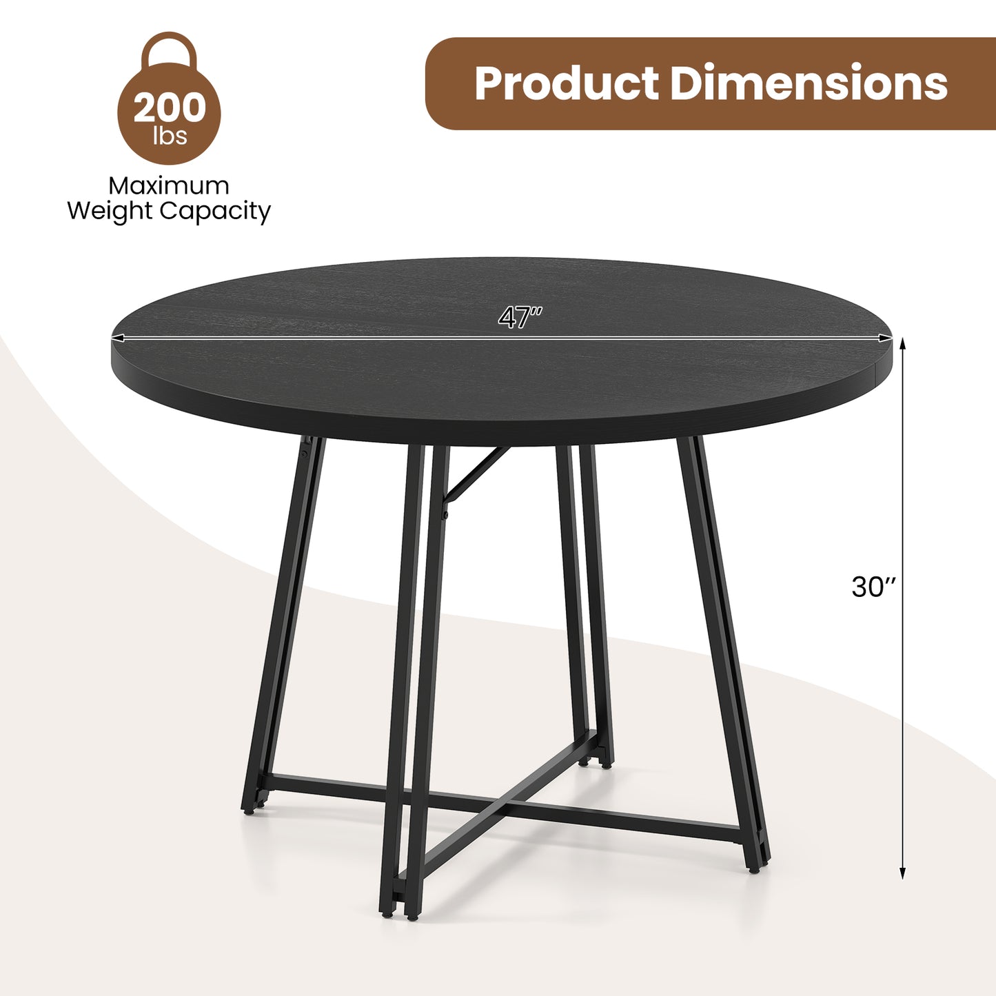 47 Inch Dining Table for 4-6 People Round Kitchen Table with Cross Base, Black Dining Tables at Gallery Canada