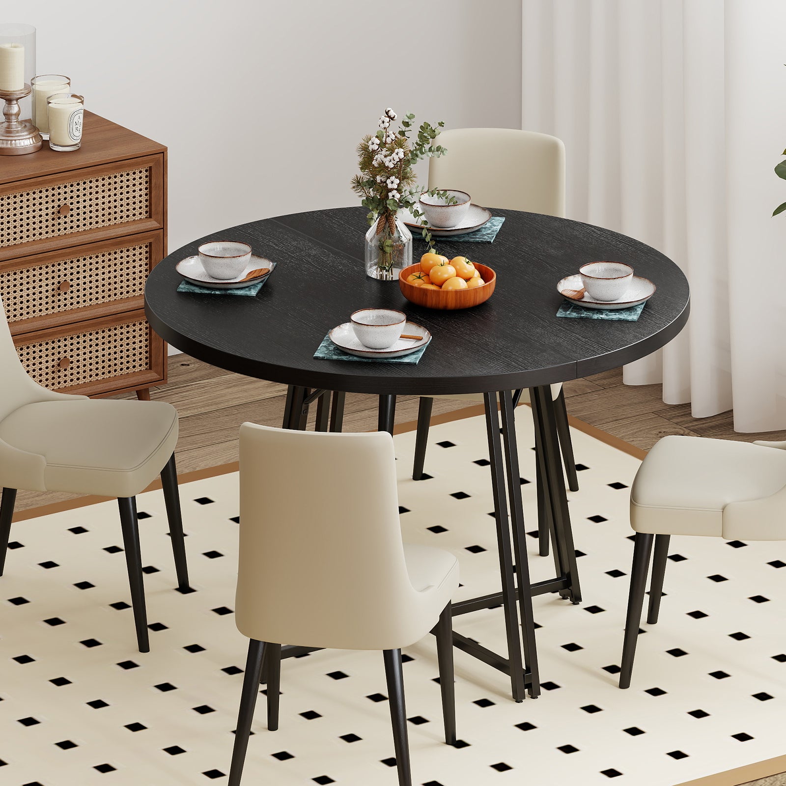 47 Inch Dining Table for 4-6 People Round Kitchen Table with Cross Base, Black Dining Tables at Gallery Canada