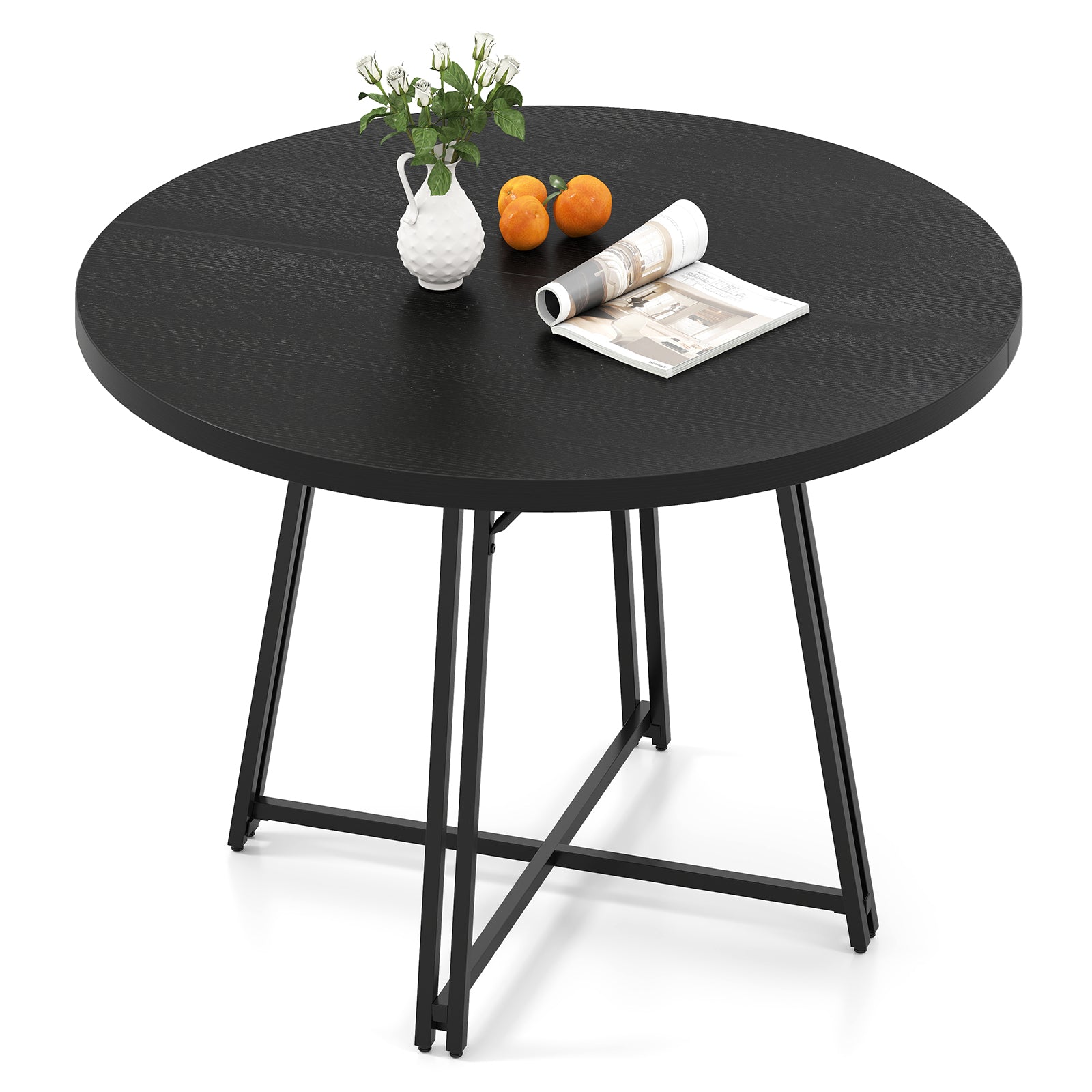 47 Inch Dining Table for 4-6 People Round Kitchen Table with Cross Base, Black Dining Tables Black at Gallery Canada