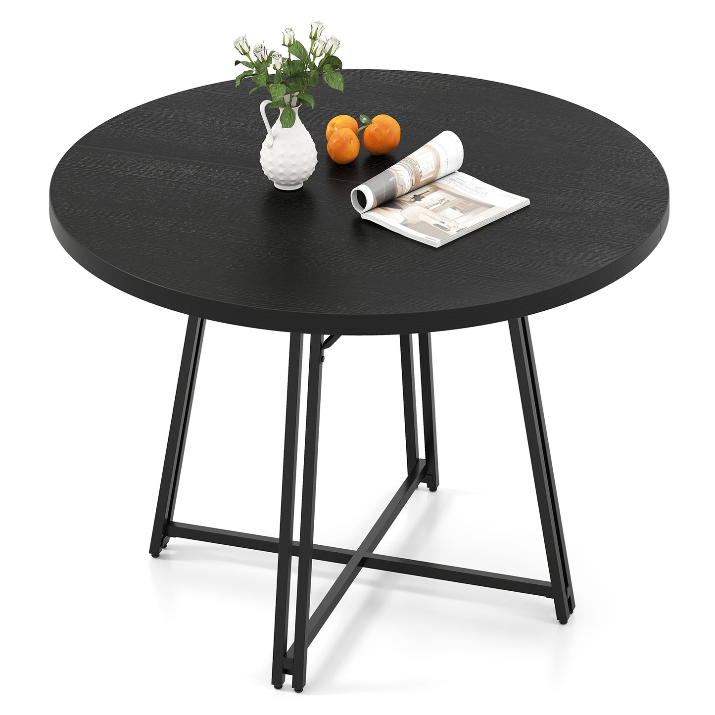 47 Inch Dining Table for 4-6 People Round Kitchen Table with Cross Base, Black Dining Tables Black at Gallery Canada