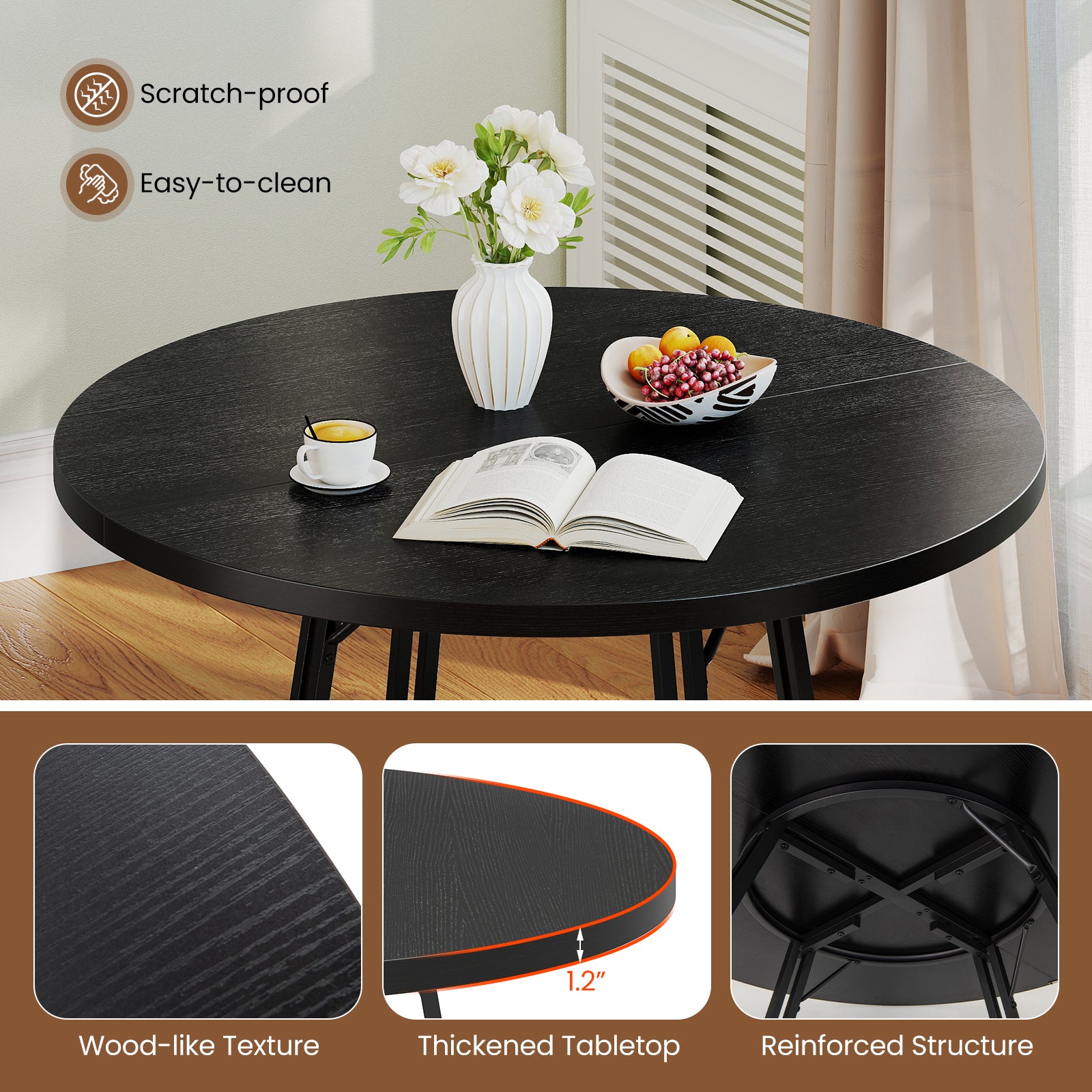 47 Inch Dining Table for 4-6 People Round Kitchen Table with Cross Base, Black Dining Tables at Gallery Canada