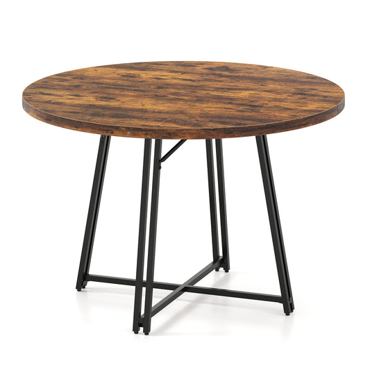 47 Inch Dining Table for 4-6 People Round Kitchen Table with Cross Base, Rustic Brown Dining Tables Rustic Brown at Gallery Canada