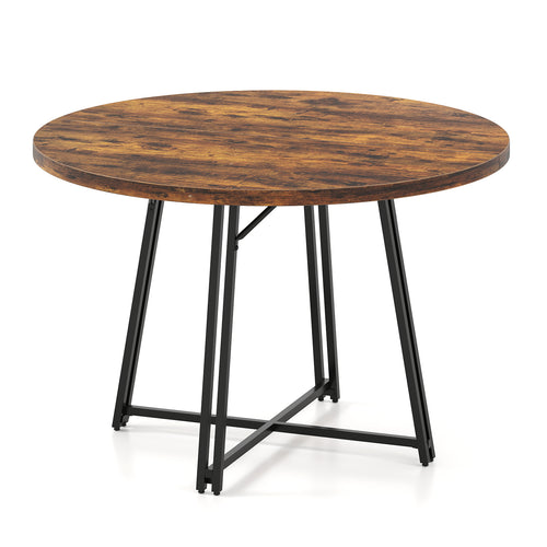 47 Inch Dining Table for 4-6 People Round Kitchen Table with Cross Base, Rustic Brown