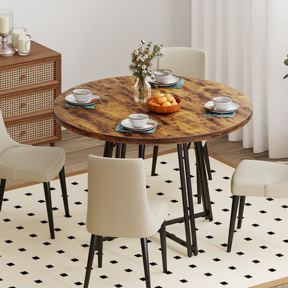 47 Inch Dining Table for 4-6 People Round Kitchen Table with Cross Base, Rustic Brown Dining Tables at Gallery Canada