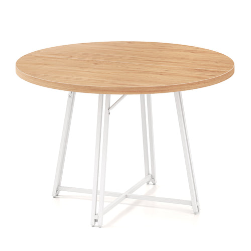 47 Inch Dining Table for 4-6 People Round Kitchen Table with Cross Base, Natural