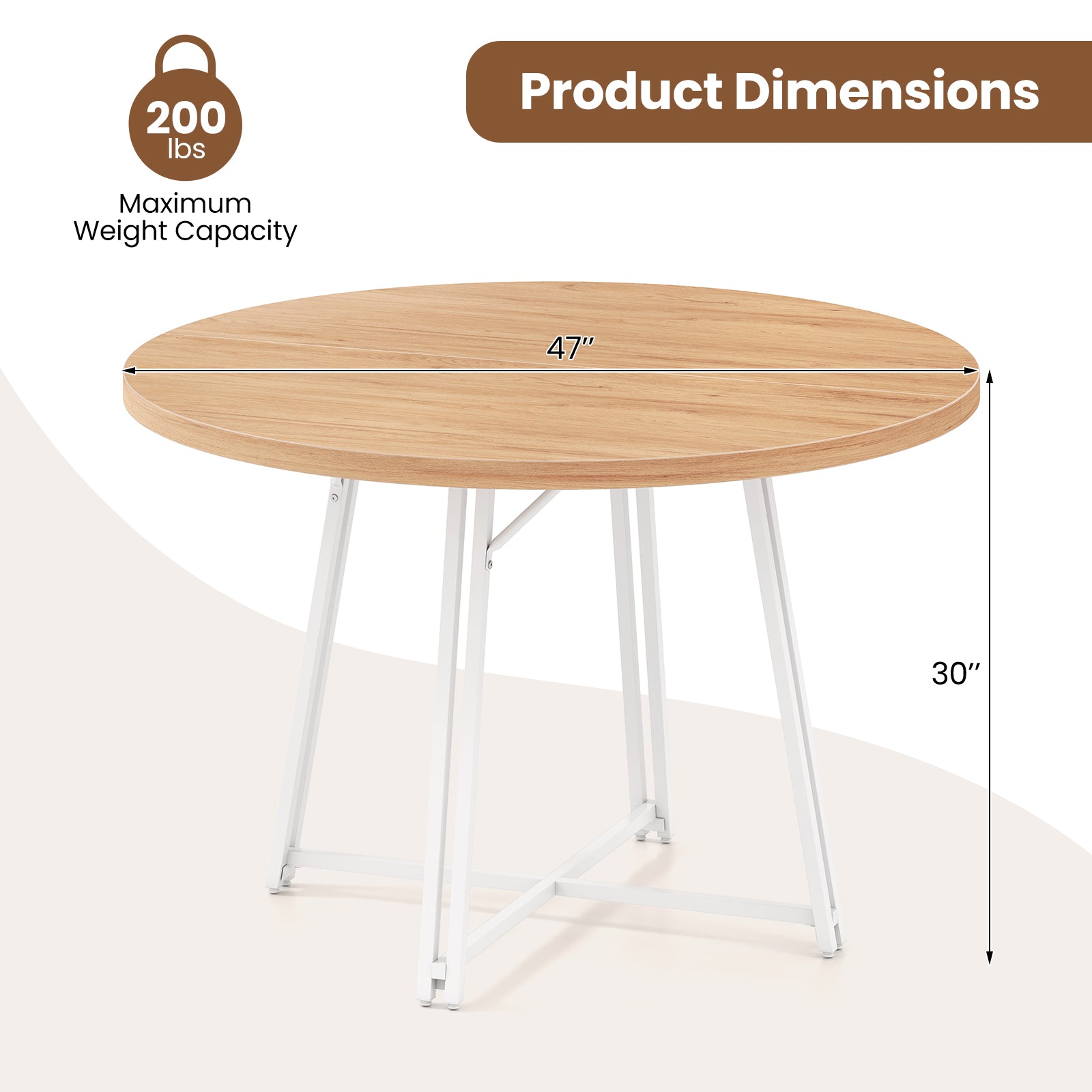 47 Inch Dining Table for 4-6 People Round Kitchen Table with Cross Base, Natural Dining Tables at Gallery Canada