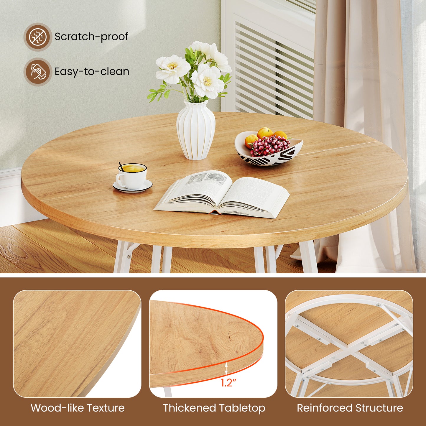 47 Inch Dining Table for 4-6 People Round Kitchen Table with Cross Base, Natural Dining Tables at Gallery Canada