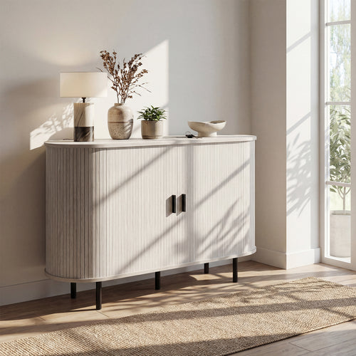 47 Inch Fluted Sideboard Buffet Cabinet, Tambour Sliding Doors, Gray