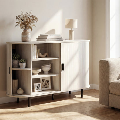 47 Inch Fluted Sideboard Buffet Cabinet, Tambour Sliding Doors, Gray Sideboards Cabinets & Buffets at Gallery Canada