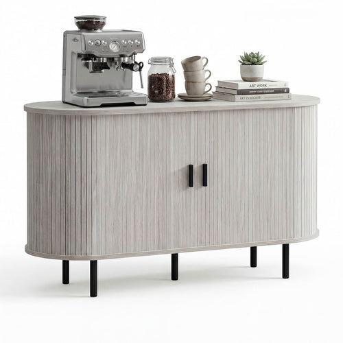 47 Inch Fluted Sideboard Buffet Cabinet, Tambour Sliding Doors, Gray