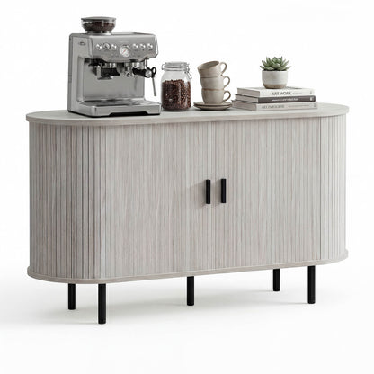 47 Inch Fluted Sideboard Buffet Cabinet, Tambour Sliding Doors, Gray Sideboards Cabinets & Buffets at Gallery Canada