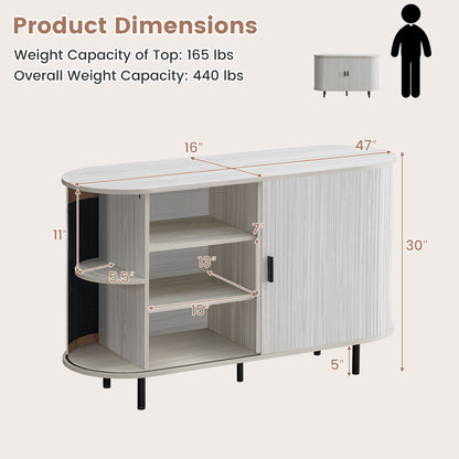 47 Inch Fluted Sideboard Buffet Cabinet, Tambour Sliding Doors, Gray Sideboards Cabinets & Buffets at Gallery Canada