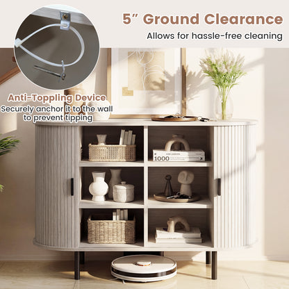 47 Inch Fluted Sideboard Buffet Cabinet, Tambour Sliding Doors, Gray Sideboards Cabinets & Buffets at Gallery Canada