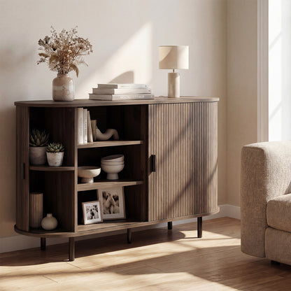 47 Inch Fluted Sideboard Buffet Cabinet, Tambour Sliding Doors, Walnut Sideboards Cabinets & Buffets at Gallery Canada