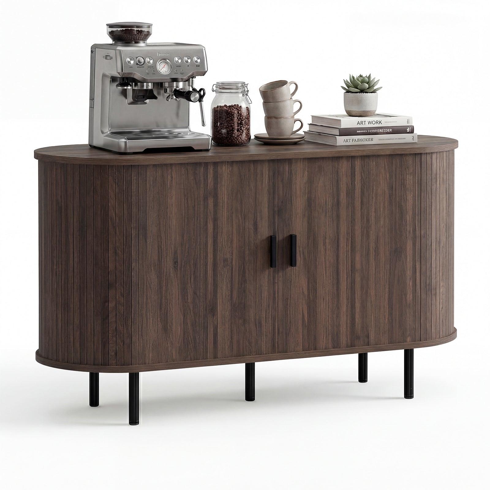47 Inch Fluted Sideboard Buffet Cabinet, Tambour Sliding Doors, Walnut Sideboards Cabinets & Buffets Walnut at Gallery Canada