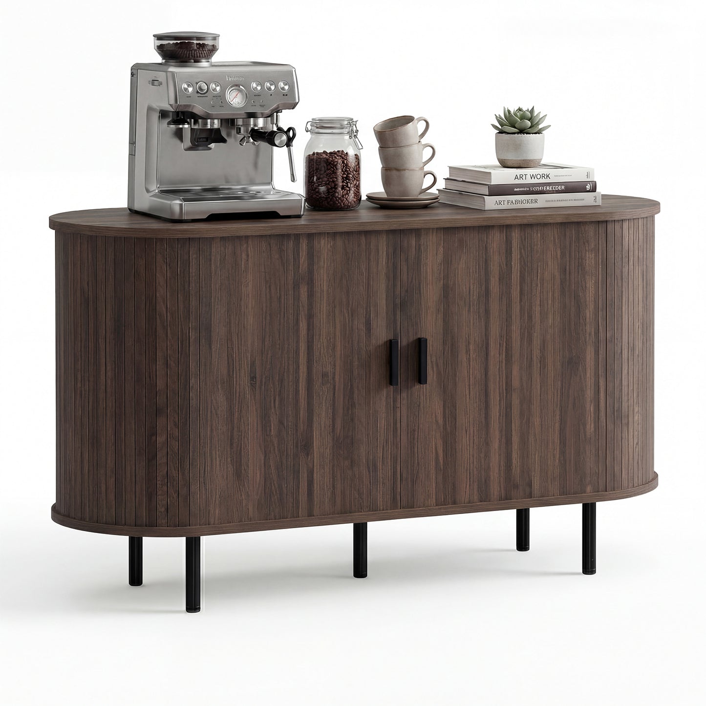47 Inch Fluted Sideboard Buffet Cabinet, Tambour Sliding Doors, Walnut Sideboards Cabinets & Buffets Walnut at Gallery Canada