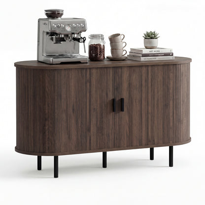 47 Inch Fluted Sideboard Buffet Cabinet, Tambour Sliding Doors, Walnut Sideboards Cabinets & Buffets Walnut at Gallery Canada