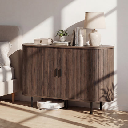 47 Inch Fluted Sideboard Buffet Cabinet, Tambour Sliding Doors, Walnut Sideboards Cabinets & Buffets at Gallery Canada