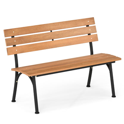 47 Inch Outdoor Acacia Wood Bench with Metal Frame and Slatted Seat Outdoor Benches at Gallery Canada