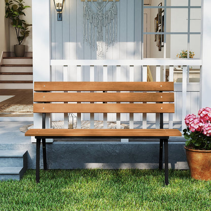 47 Inch Outdoor Acacia Wood Bench with Metal Frame and Slatted Seat Outdoor Benches at Gallery Canada