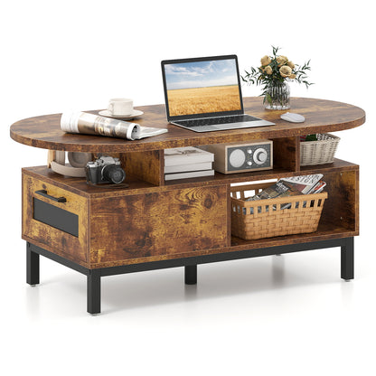 47 Inch Oval Coffee Table, Storage, Open Compartments, Rustic Brown Coffee Tables at Gallery Canada