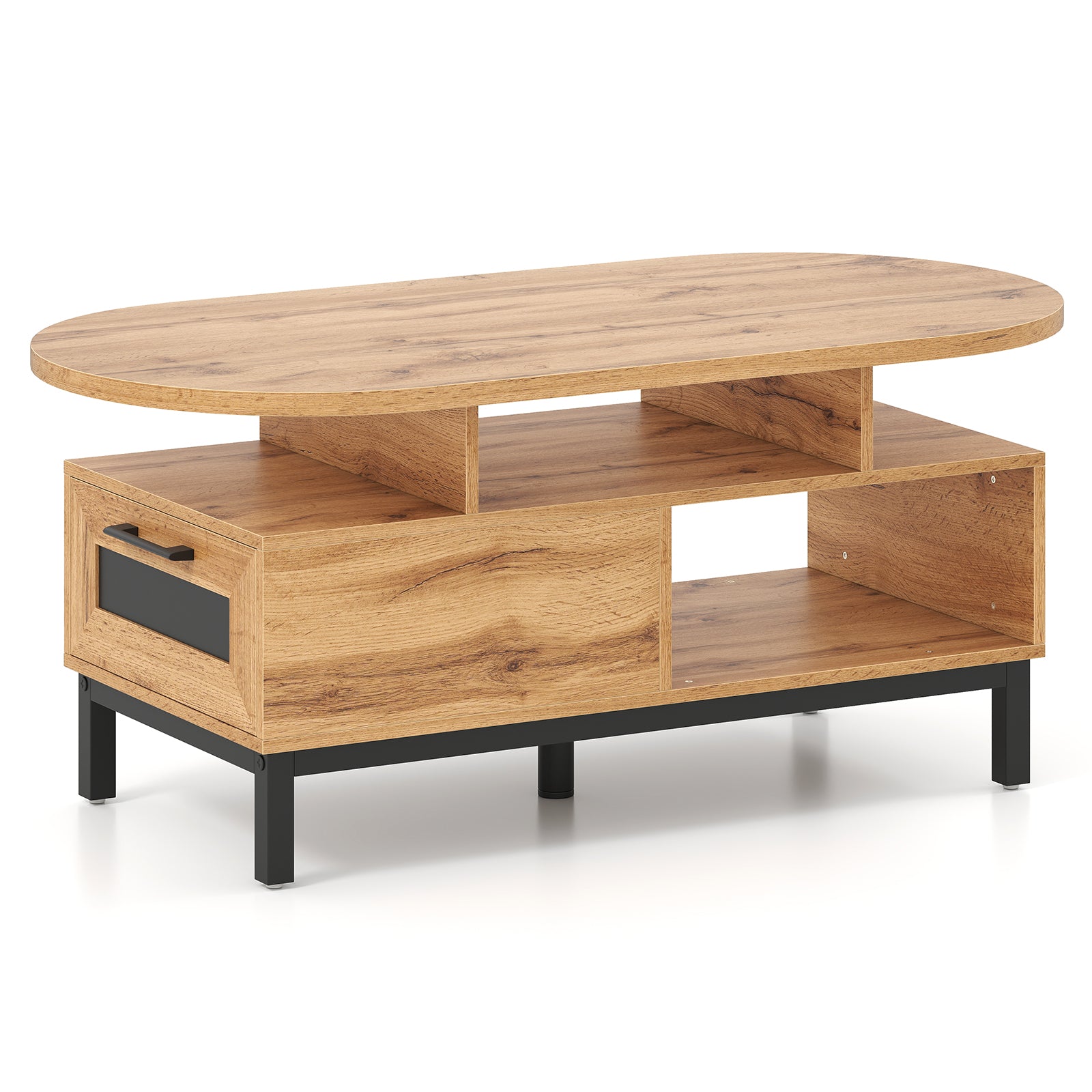 47 Inch Oval Coffee Table, Storage, Open Compartments, Living Room, Natural Coffee Tables at Gallery Canada