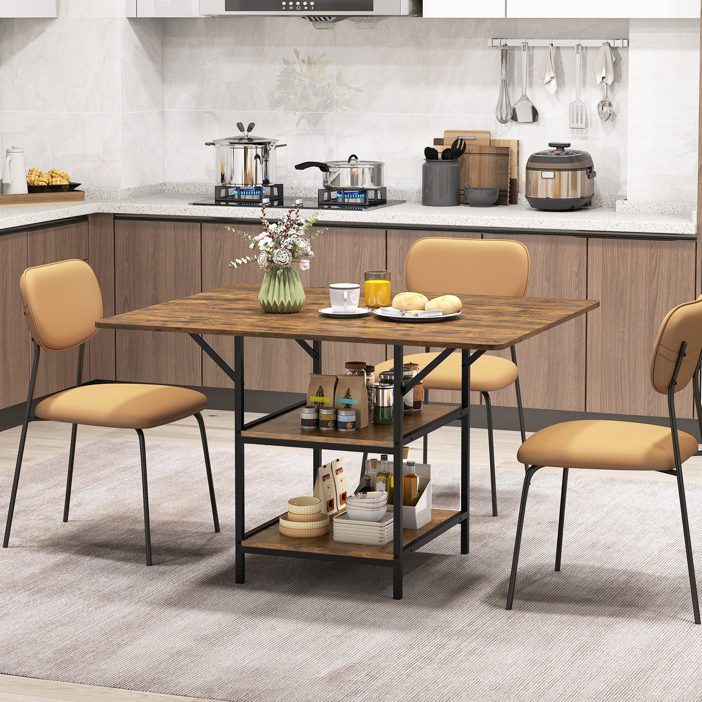 47 Inch Rectangular Dining Table, 2 Storage Shelves, Brown Dining Tables at Gallery Canada