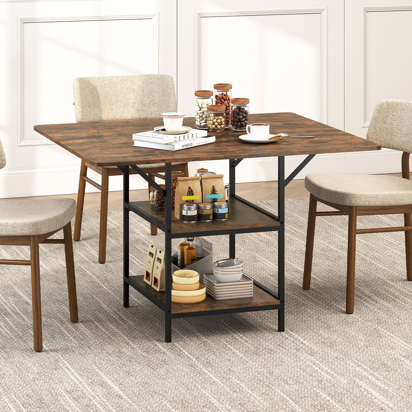 47 Inch Rectangular Dining Table, 2 Storage Shelves, Brown Dining Tables at Gallery Canada